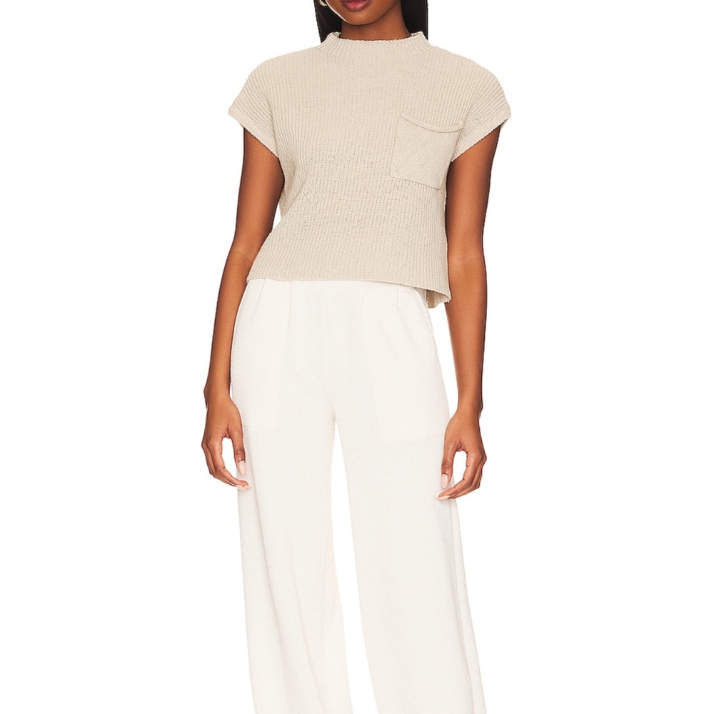 Beige Knit Top and White Pants Set
